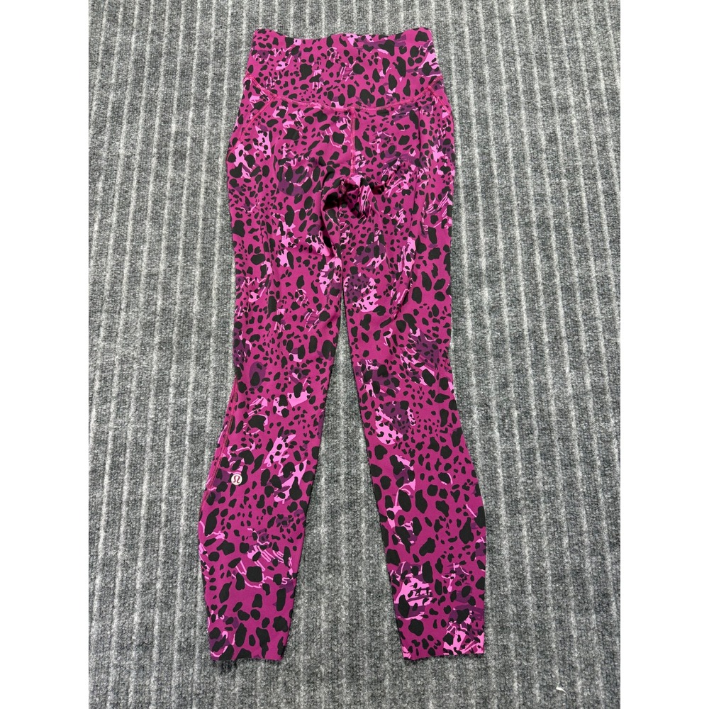Lululemon Base Pace High Rise Running 25'' Sz 2 Pink Leopard Activewear Sporty - Picture 2 of 4